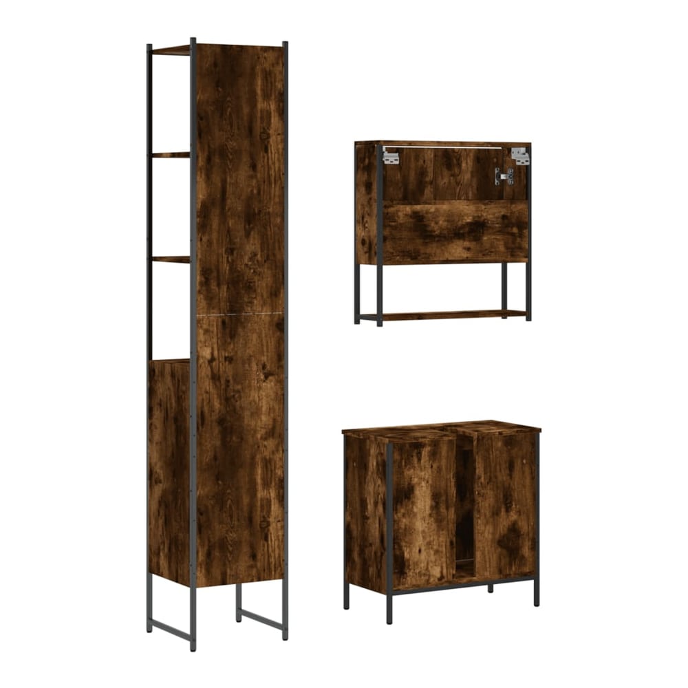 3 Piece Bathroom Furniture Set Engineered Wood Smoked oak