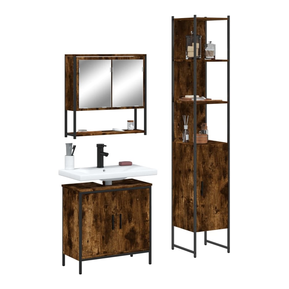 3 Piece Bathroom Furniture Set Engineered Wood Smoked oak