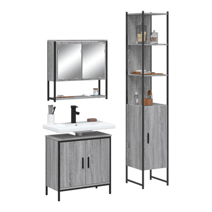 3 Piece Bathroom Furniture Set Engineered Wood Grey sonoma