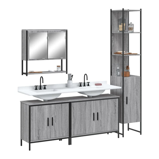 4 Piece Bathroom Furniture Set Engineered Wood Grey sonoma