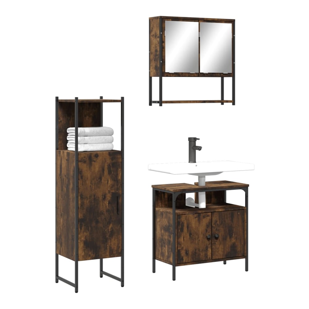 3 Piece Bathroom Furniture Set Engineered Wood Smoked oak