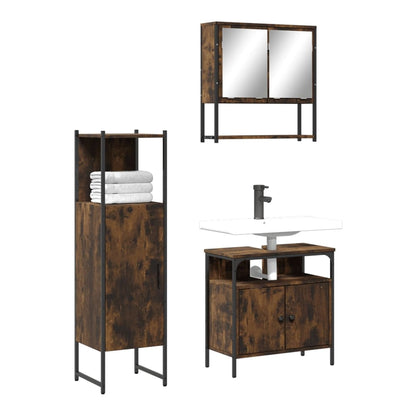 3 Piece Bathroom Furniture Set Engineered Wood Smoked oak