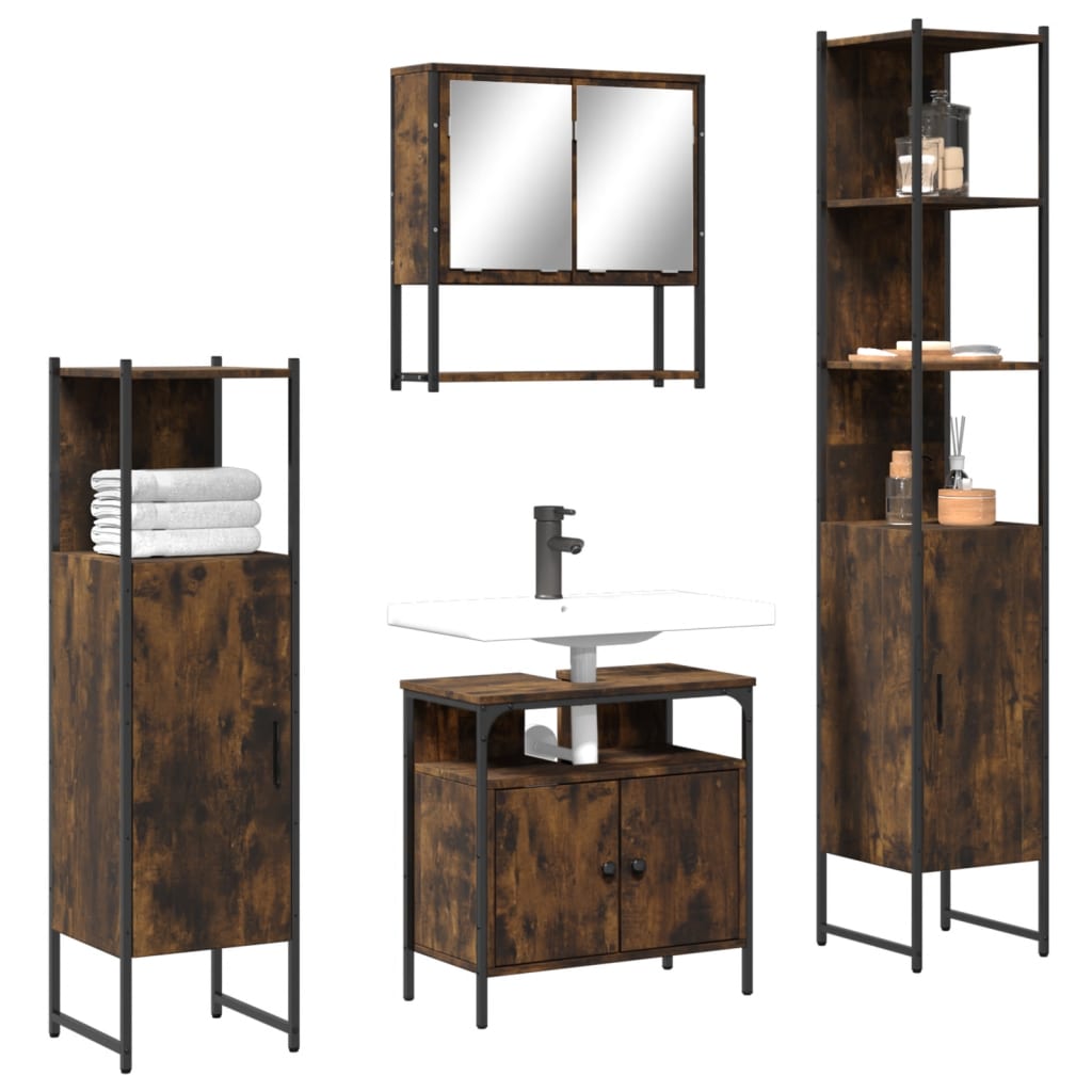 Bathroom Furniture Set 4 pcs Engineered Wood Smoked oak