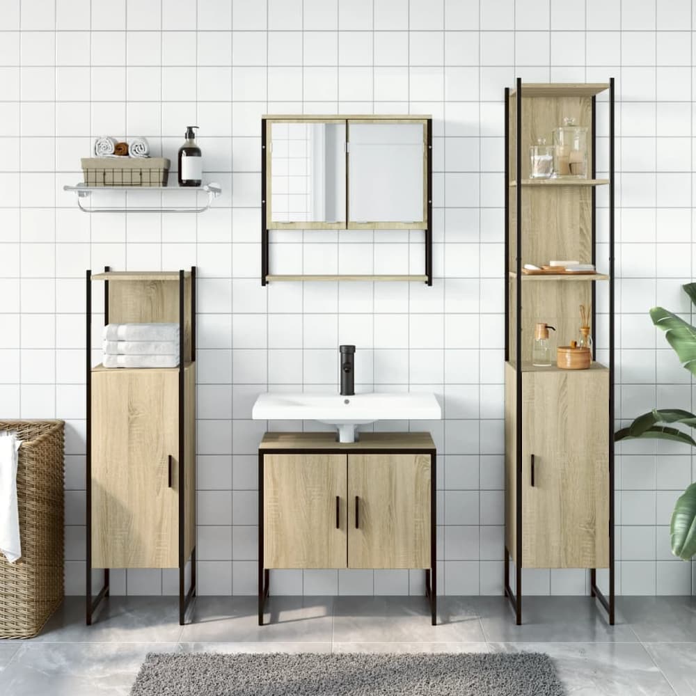 4 Piece Bathroom Furniture Set Engineered Wood Smoked oak