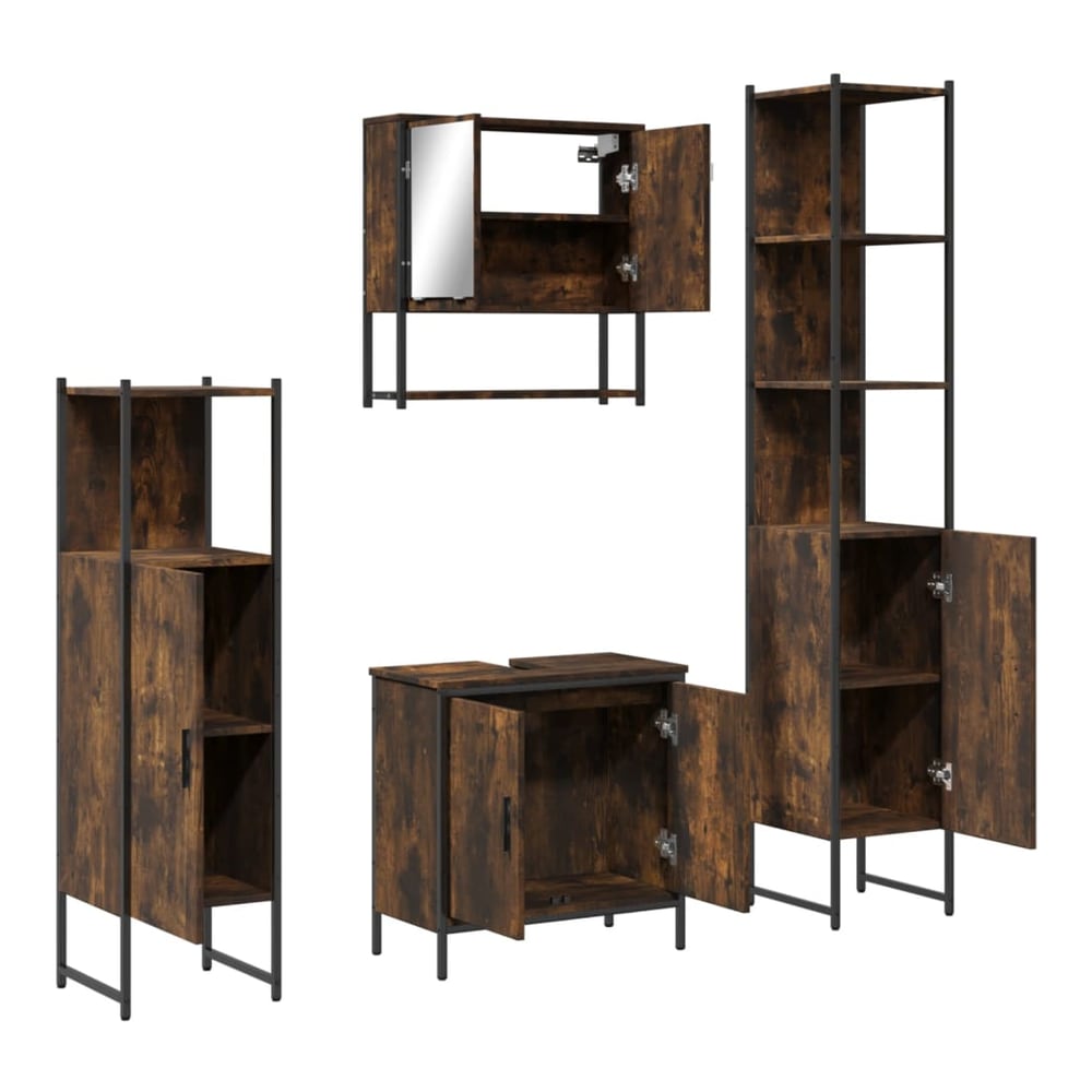 4 Piece Bathroom Furniture Set Engineered Wood Smoked oak
