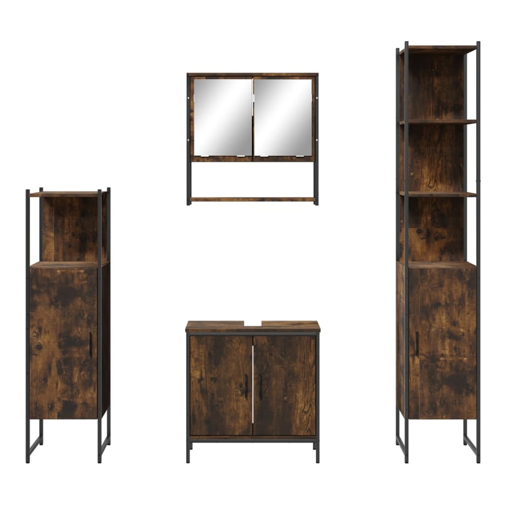 4 Piece Bathroom Furniture Set Engineered Wood Smoked oak