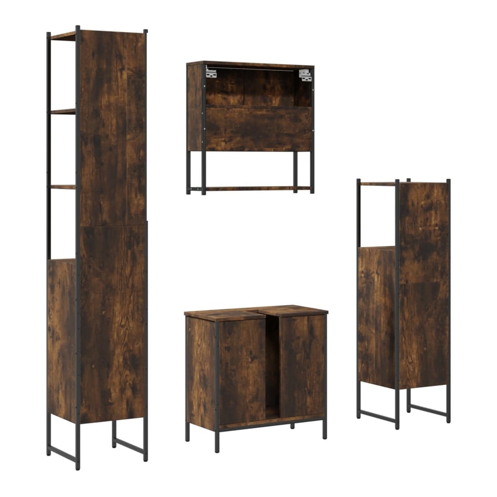 4 Piece Bathroom Furniture Set Engineered Wood Smoked oak
