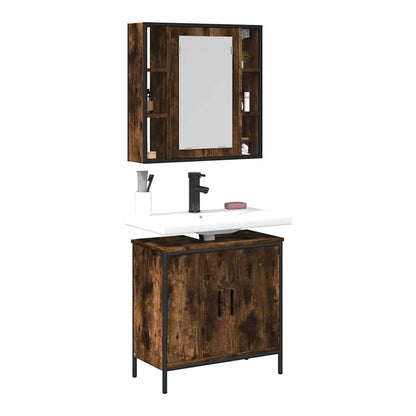 2 Piece Bathroom Furniture Set Engineered Wood Smoked oak