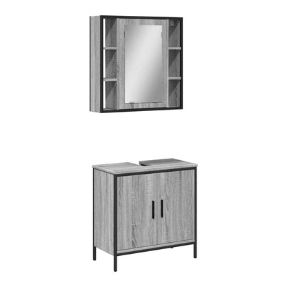 2 Piece Bathroom Furniture Set Engineered Wood Grey sonoma