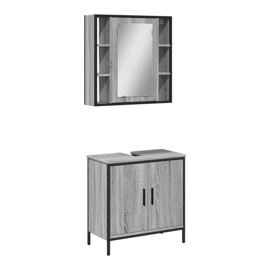 2 Piece Bathroom Furniture Set Engineered Wood Grey sonoma