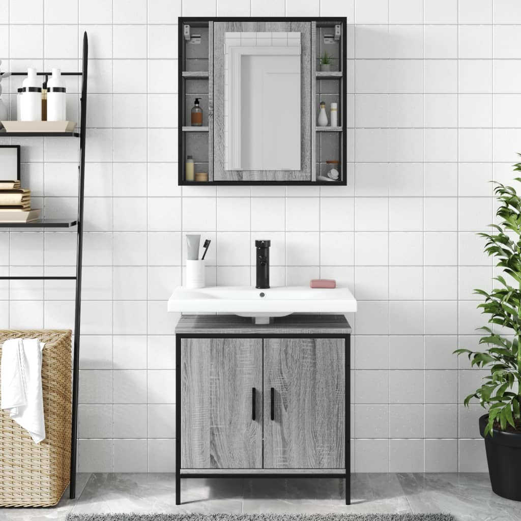2 Piece Bathroom Furniture Set Engineered Wood Grey sonoma