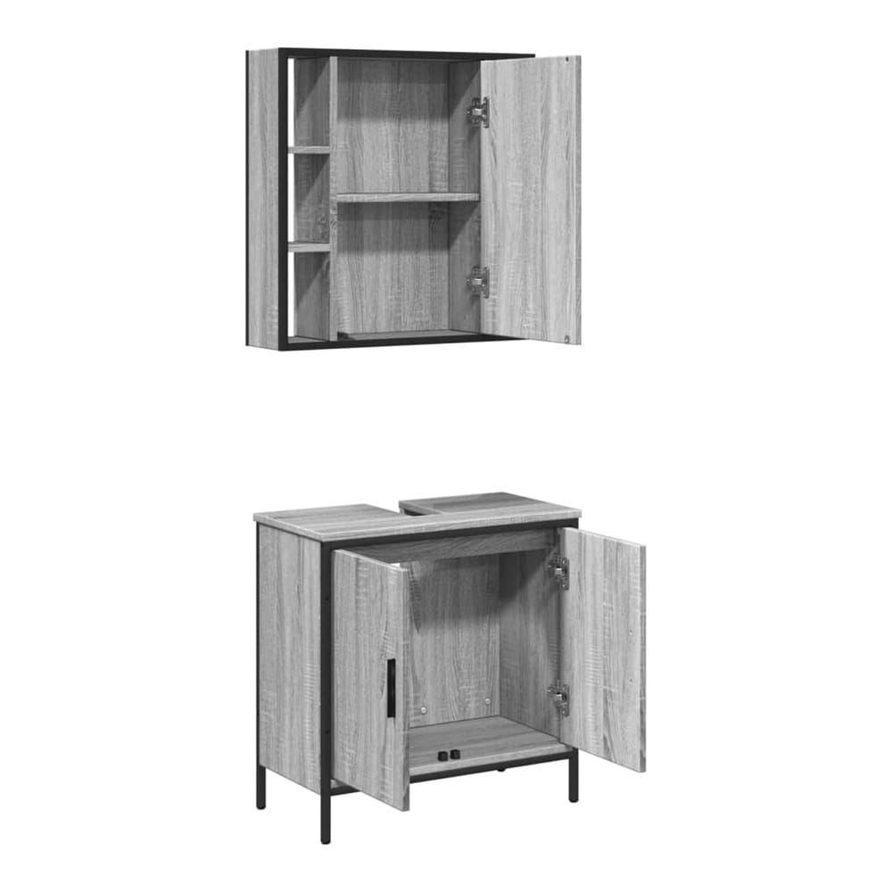 2 Piece Bathroom Furniture Set Engineered Wood Grey sonoma
