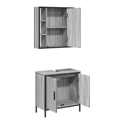 2 Piece Bathroom Furniture Set Engineered Wood Grey sonoma