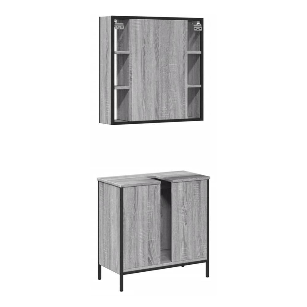 2 Piece Bathroom Furniture Set Engineered Wood Grey sonoma