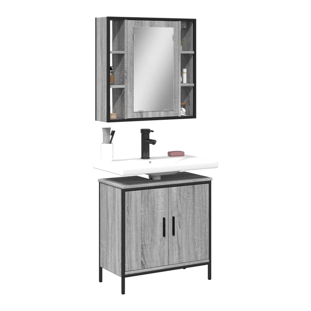 2 Piece Bathroom Furniture Set Engineered Wood Grey sonoma