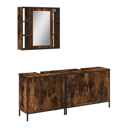 3 Piece Bathroom Cabinet Set Engineered Wood Smoked oak