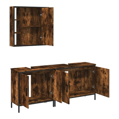 3 Piece Bathroom Cabinet Set Engineered Wood Smoked oak