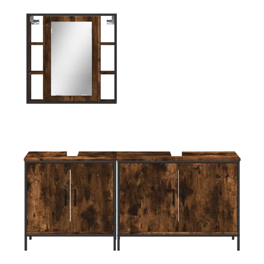 3 Piece Bathroom Cabinet Set Engineered Wood Smoked oak