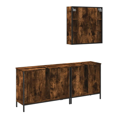 3 Piece Bathroom Cabinet Set Engineered Wood Smoked oak