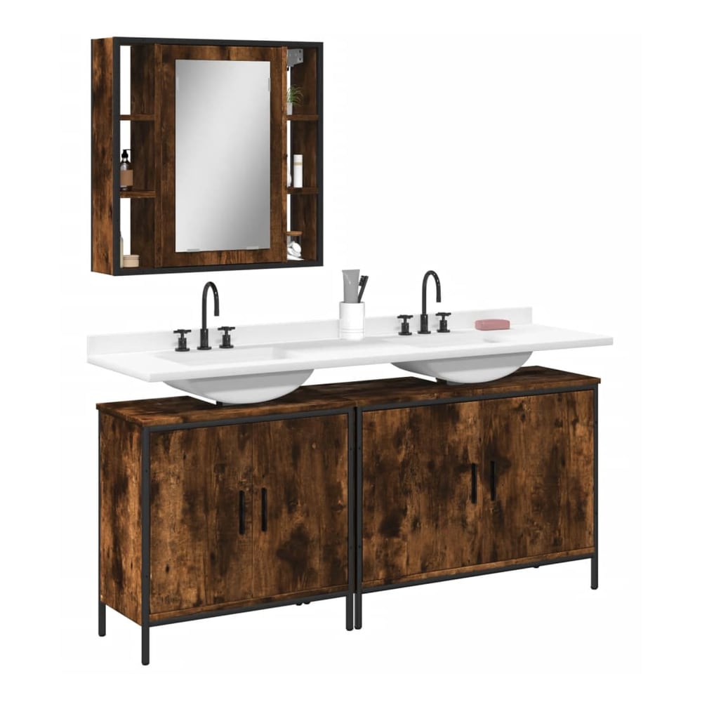 3 Piece Bathroom Cabinet Set Engineered Wood Smoked oak