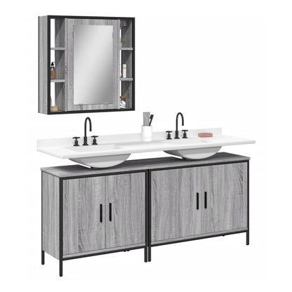 3 Piece Bathroom Cabinet Set Engineered Wood Grey sonoma