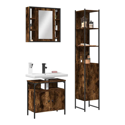 3 Piece Bathroom Cabinet Set Engineered Wood Smoked oak