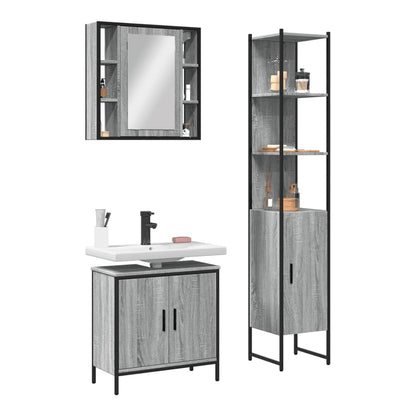 3 Piece Bathroom Cabinet Set Engineered Wood Grey sonoma