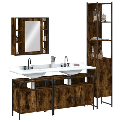 4 Piece Bathroom Cabinet Set Engineered Wood Smoked oak