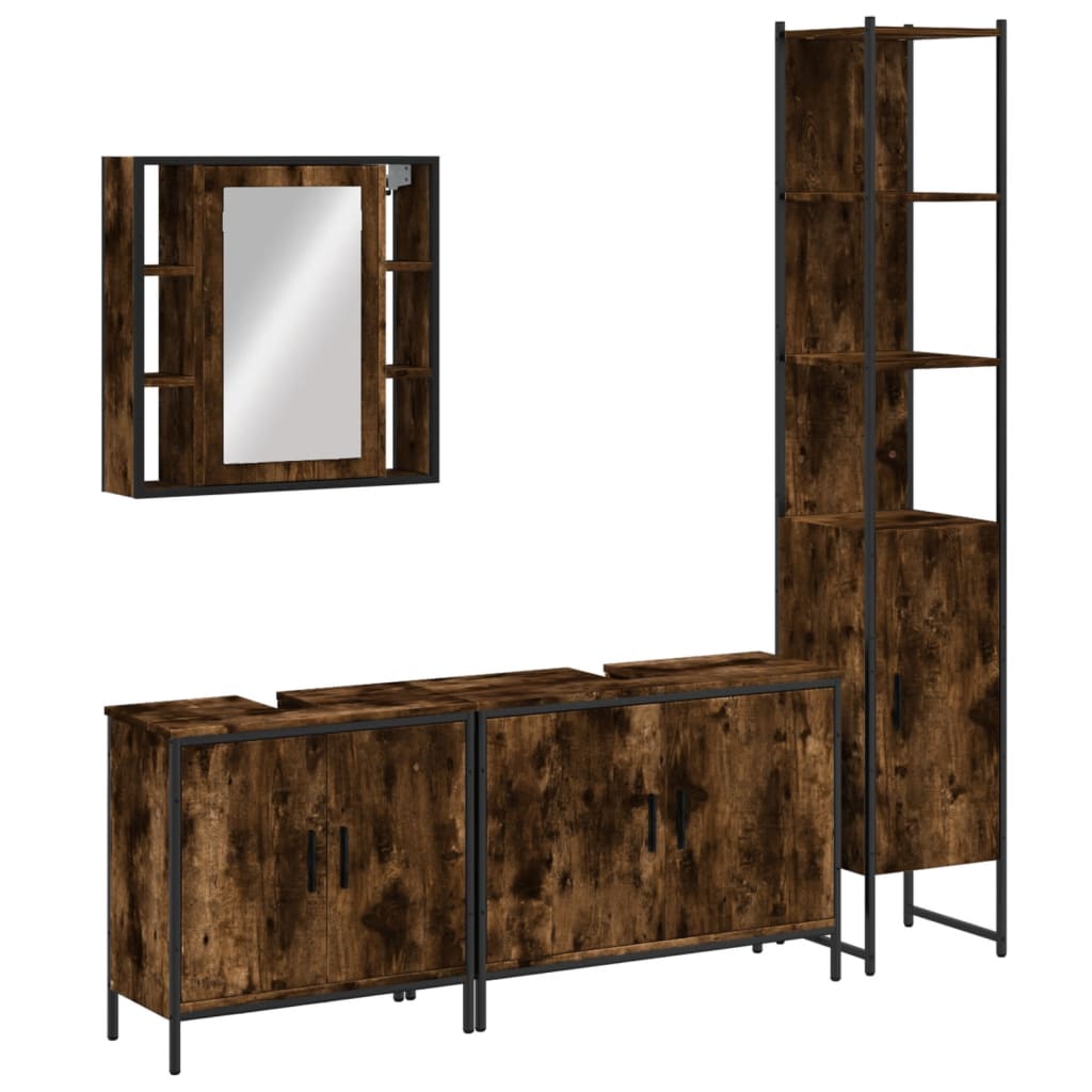 4 Piece Bathroom Cabinet Set Engineered Wood Smoked oak