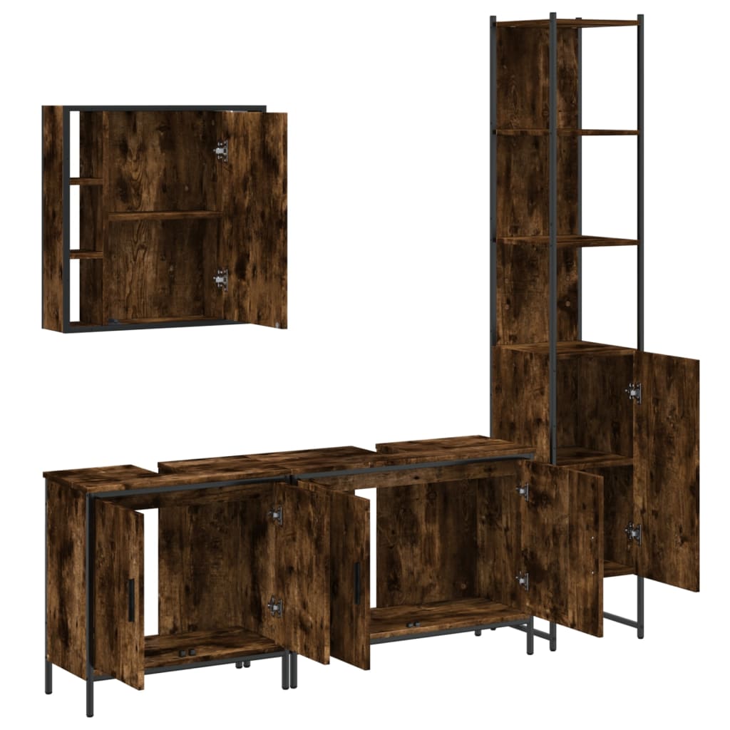 4 Piece Bathroom Cabinet Set Engineered Wood Smoked oak