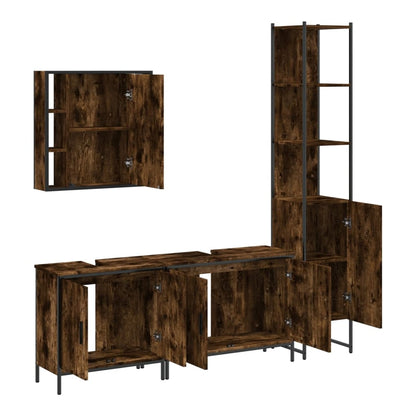 4 Piece Bathroom Cabinet Set Engineered Wood Smoked oak