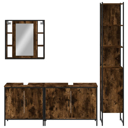 4 Piece Bathroom Cabinet Set Engineered Wood Smoked oak