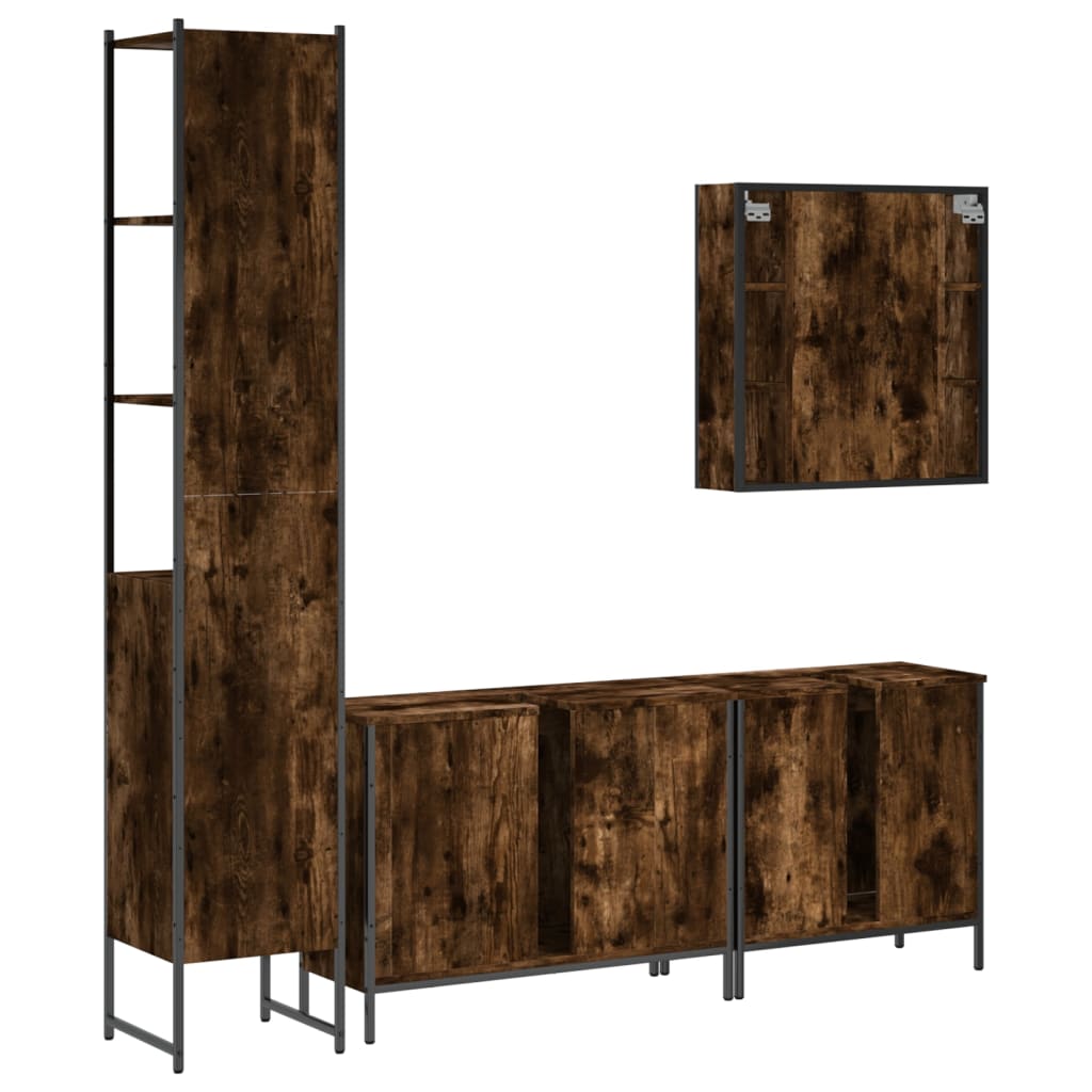 4 Piece Bathroom Cabinet Set Engineered Wood Smoked oak