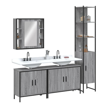4 Piece Bathroom Cabinet Set Engineered Wood Grey sonoma
