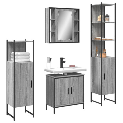 4 Piece Bathroom Cabinet Set Engineered Wood Grey sonoma