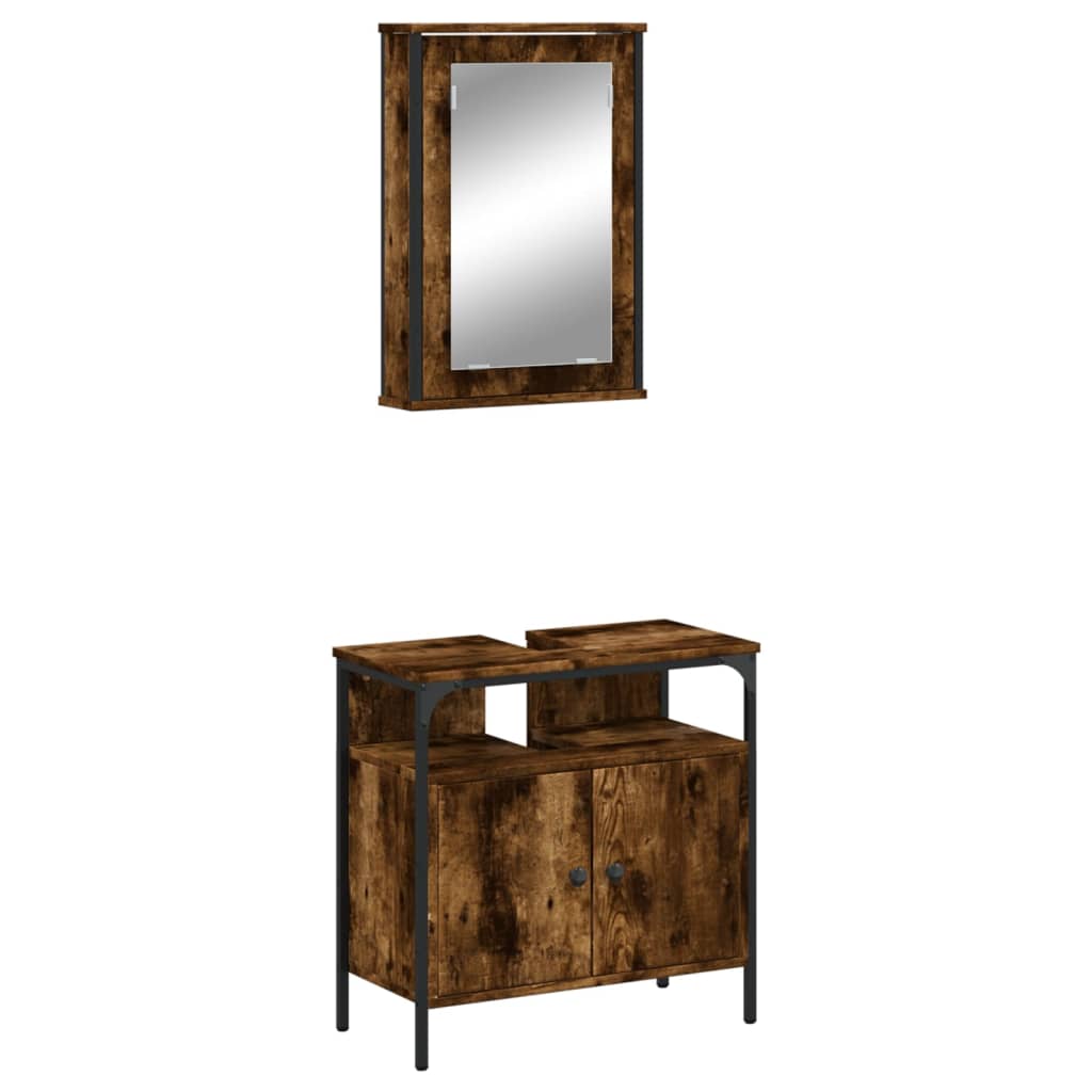 2 Piece Bathroom Furniture Set Engineered Wood Smoked oak