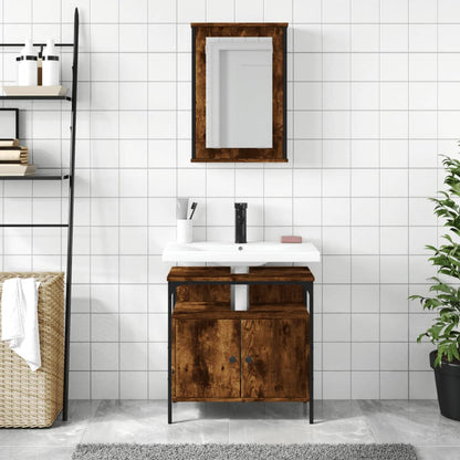 2 Piece Bathroom Furniture Set Engineered Wood Smoked oak