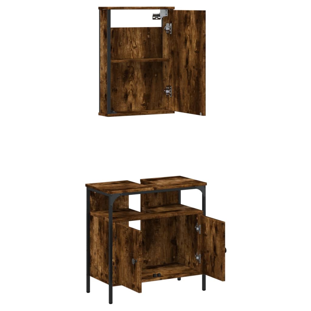 2 Piece Bathroom Furniture Set Engineered Wood Smoked oak
