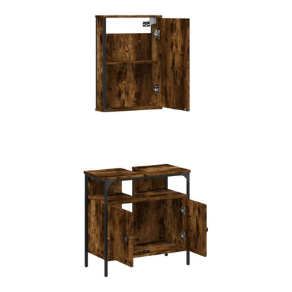 2 Piece Bathroom Furniture Set Engineered Wood Smoked oak