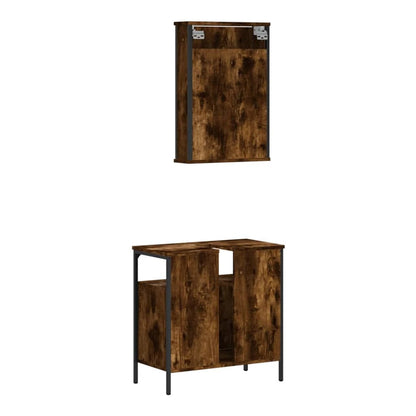 2 Piece Bathroom Furniture Set Engineered Wood Smoked oak