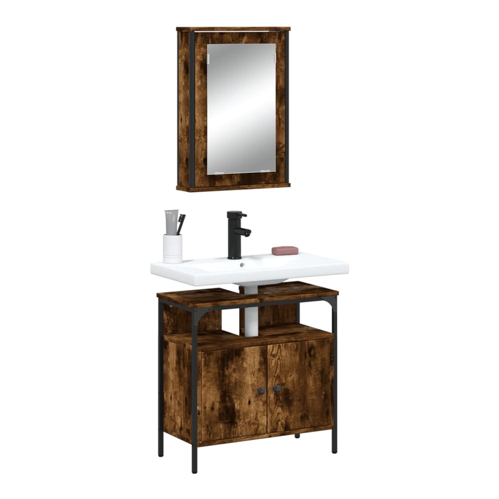 2 Piece Bathroom Furniture Set Engineered Wood Smoked oak