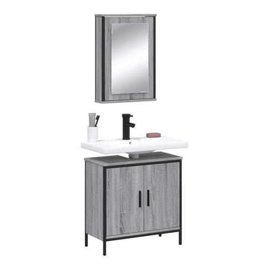 2 Piece Bathroom Furniture Set Engineered Wood Grey sonoma
