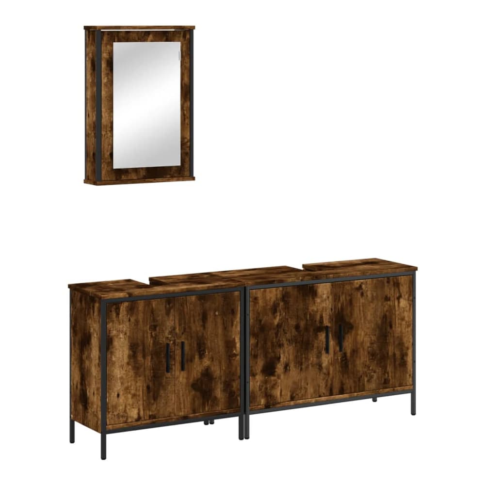 3 Piece Bathroom Furniture Set Engineered Wood Smoked oak