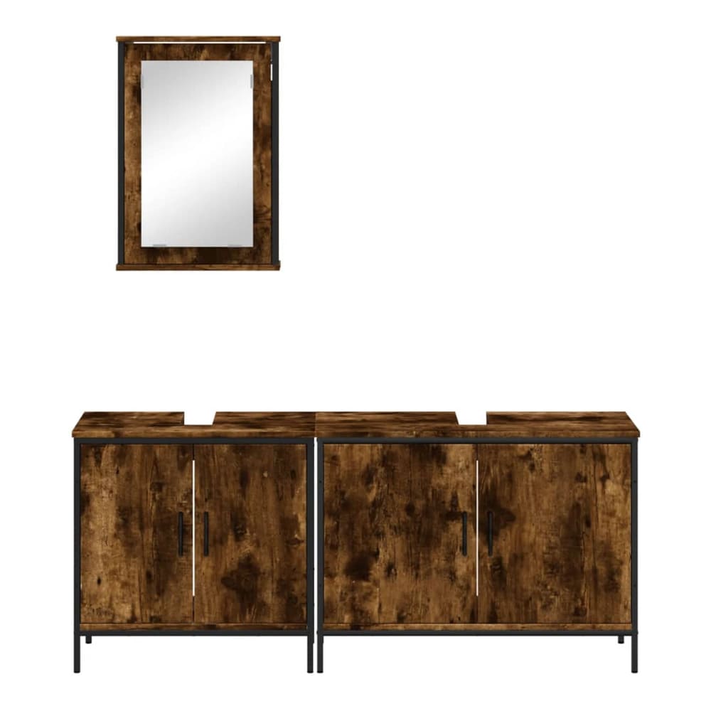 3 Piece Bathroom Furniture Set Engineered Wood Smoked oak