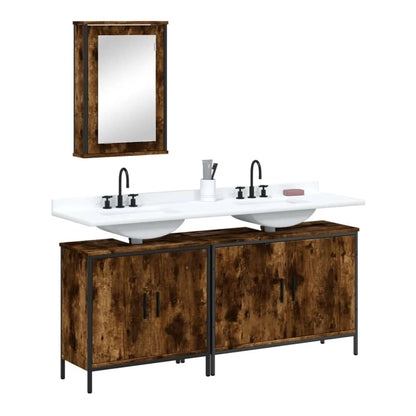 3 Piece Bathroom Furniture Set Engineered Wood Smoked oak