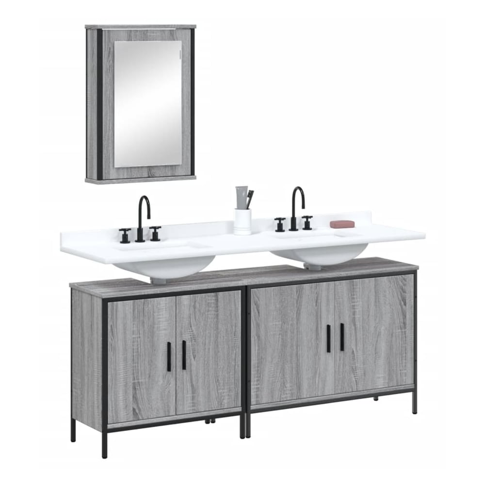 3 Piece Bathroom Furniture Set Engineered Wood Grey sonoma