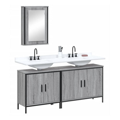 3 Piece Bathroom Furniture Set Engineered Wood Grey sonoma