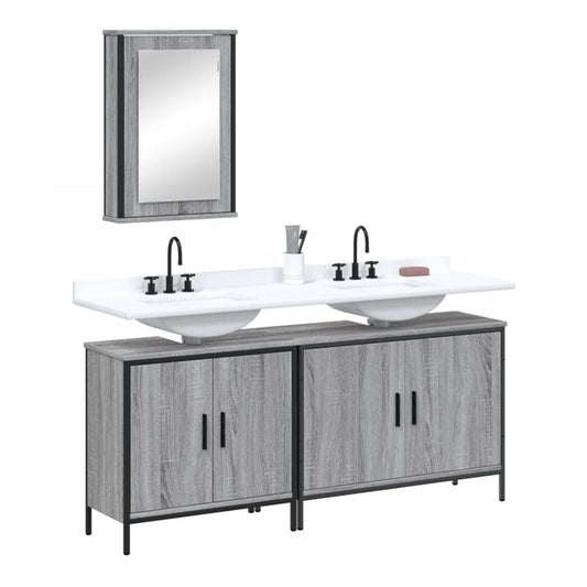 3 Piece Bathroom Furniture Set Engineered Wood Grey sonoma