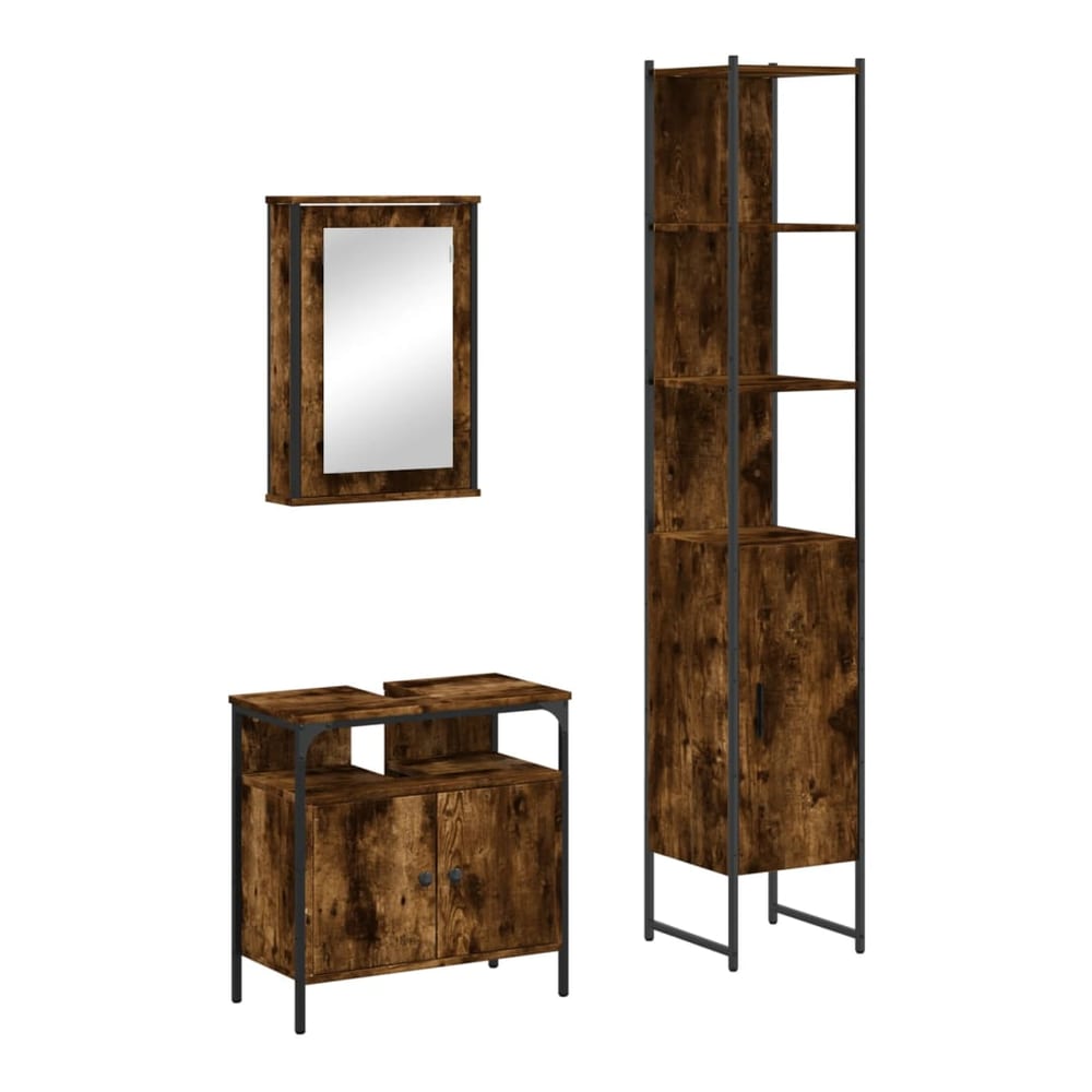 Bathroom Furniture Set 3 pcs Engineered Wood Smoked oak