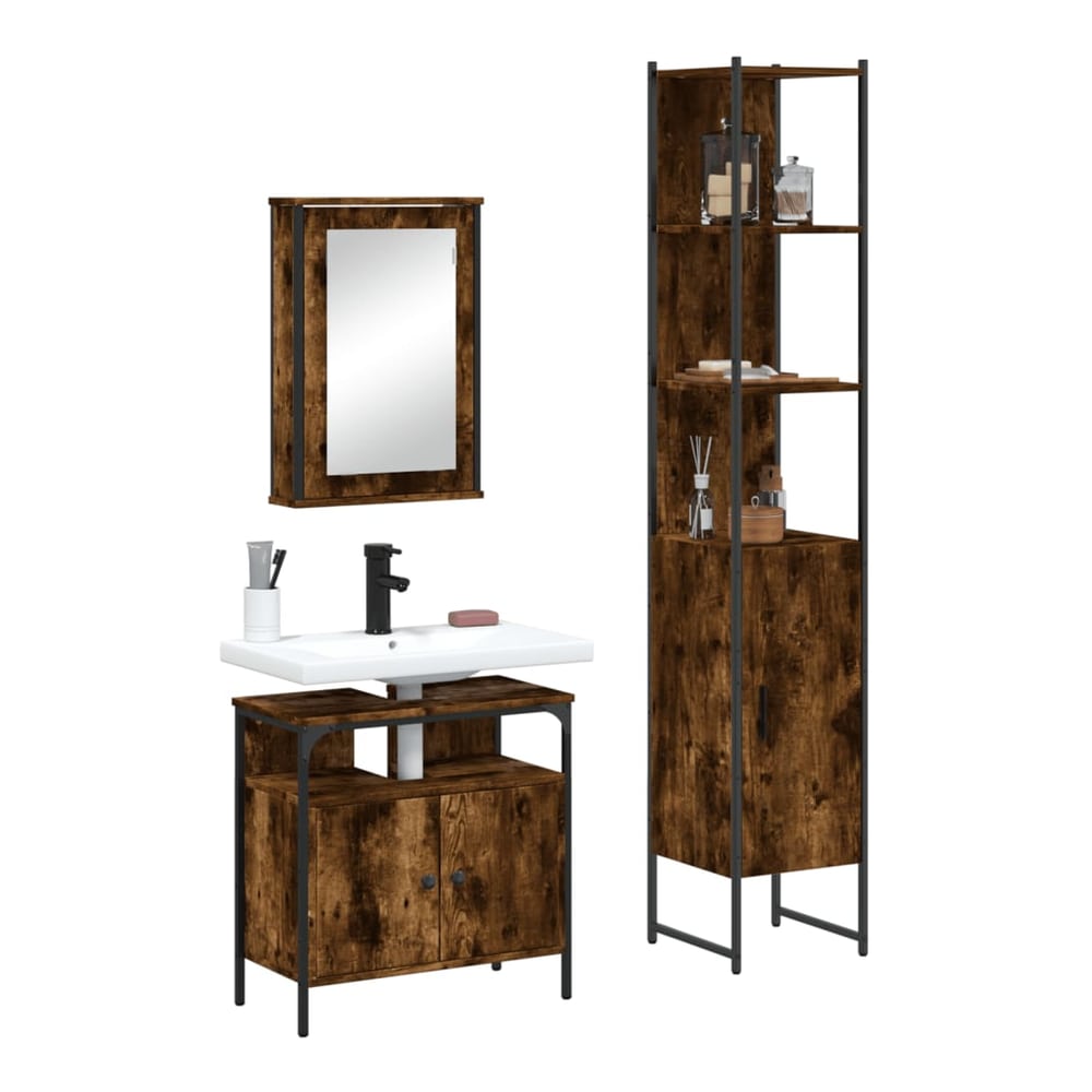 Bathroom Furniture Set 3 pcs Engineered Wood Smoked oak